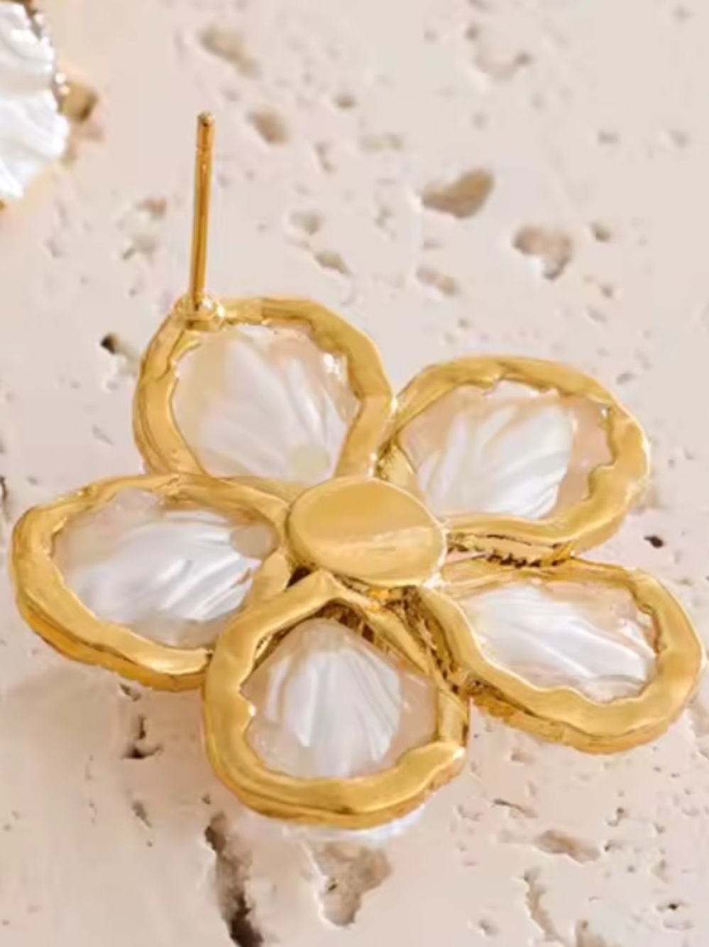 Sky Blossom Pearl Flower Gold Earrings - Picture 3 of 7
